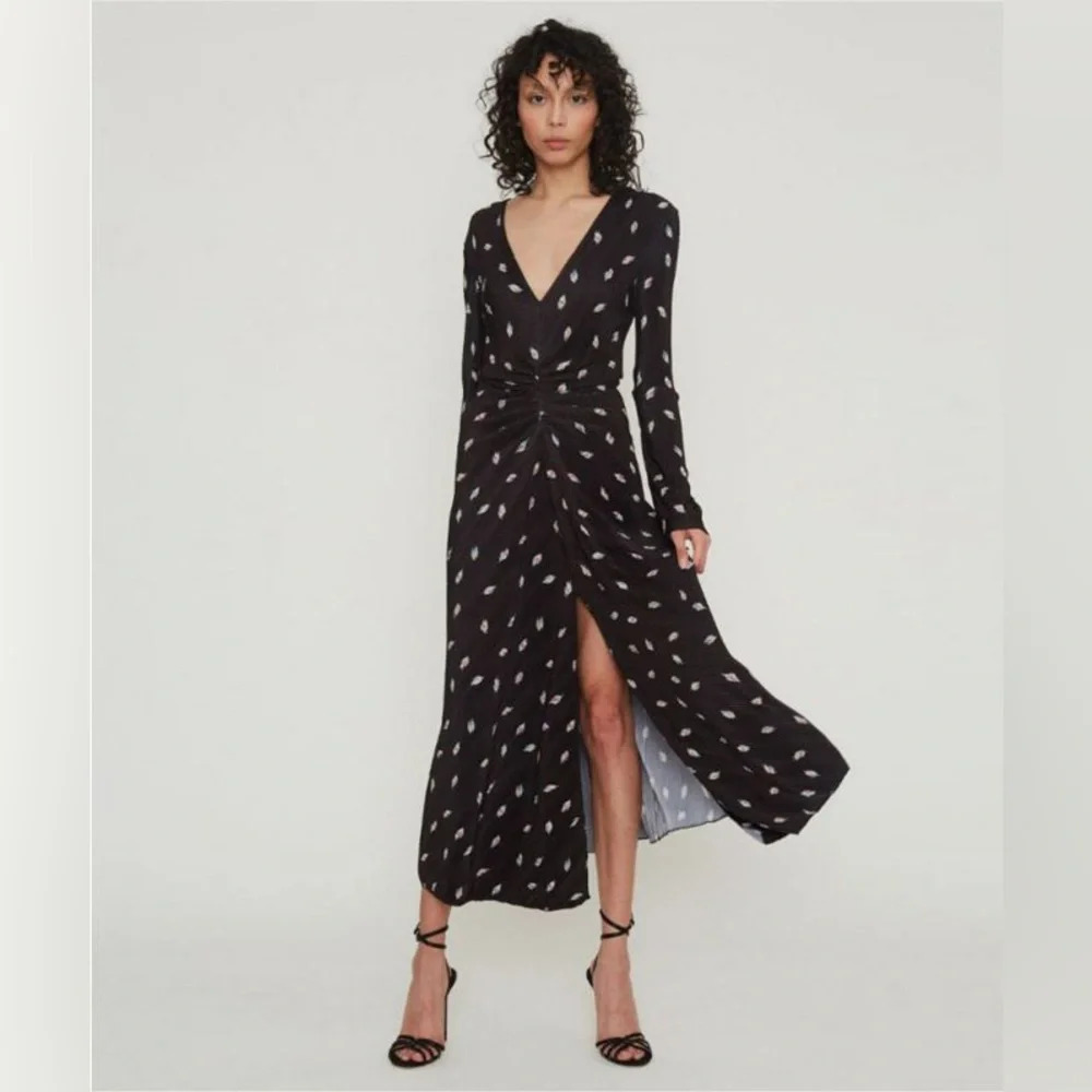 NWT Rotate Birger Christensen Number 7 Pleated Black Midi Dress Planet AOP SizeM - Picture 2 of 16